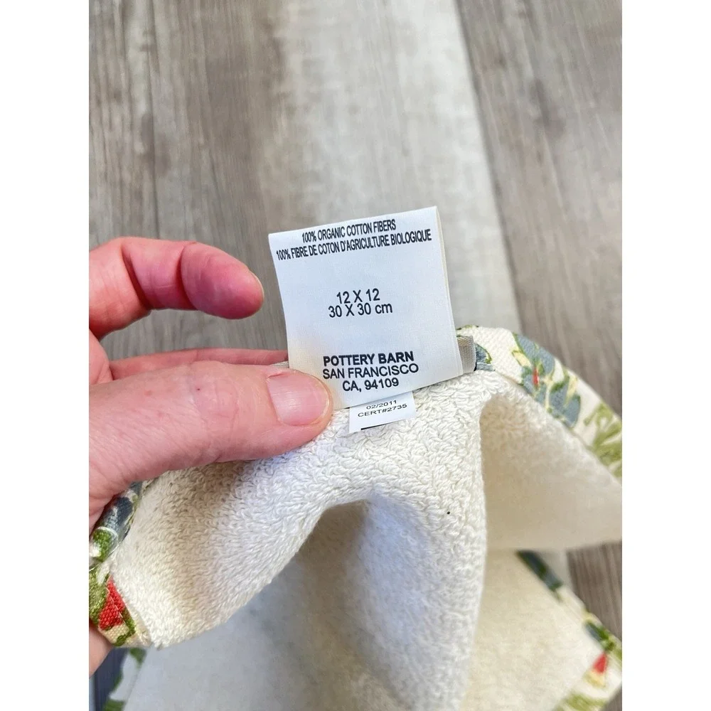 Pottery Barn Washcloth NWOT Green Floral 12 X 12